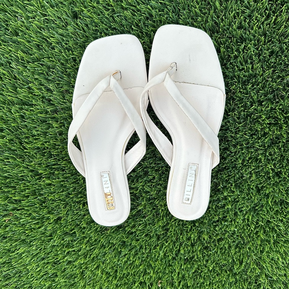 Billini White Square-Toe Thong Slide Sandals